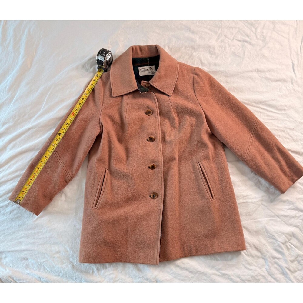 Vintage Camel Wool Coat 70s 80s Jacket Plaid Lined Winter Coat Women’s S-M - Picture 9 of 12